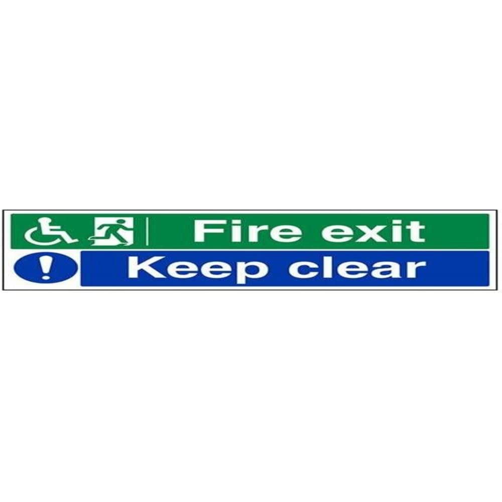 V Safety Wheel Chair Fire Exit/Keep Clear Sign - 600mm x 200mm - 1mm Rigid Plastic