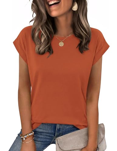 Image of Zeagoo Womens Short Sleeve Tops Ladies Crew Neck Tshirts Basic Blouses Dressy Clothes Orange M