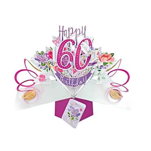 Tarjeta de felicitación emergente de cumpleaños número 60 para mujer, tarjetas emergentes 3D originales de Second Nature
