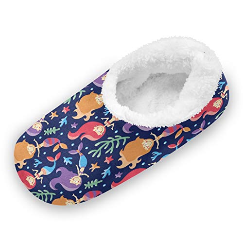 TropicalLife LUCKYEAH - Pantuflas para casa de estrellas de mar con forma de sirena, para mujeres, hombres, pies peludos, cómodos, cálidos, de espuma de memoria, zapatos de felpa para interi