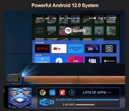 Image of 【Android 12, 2GB 32GB, Rotatable, 14000 Lumens, Auto Focus & HDMI ARC】TOPTRO Q9 Max Projector 4K Ultra HD Support, 1080p Native, Auto Keystone WiFi BT, YouTube Netflix Prime Hotstar Portable Projector