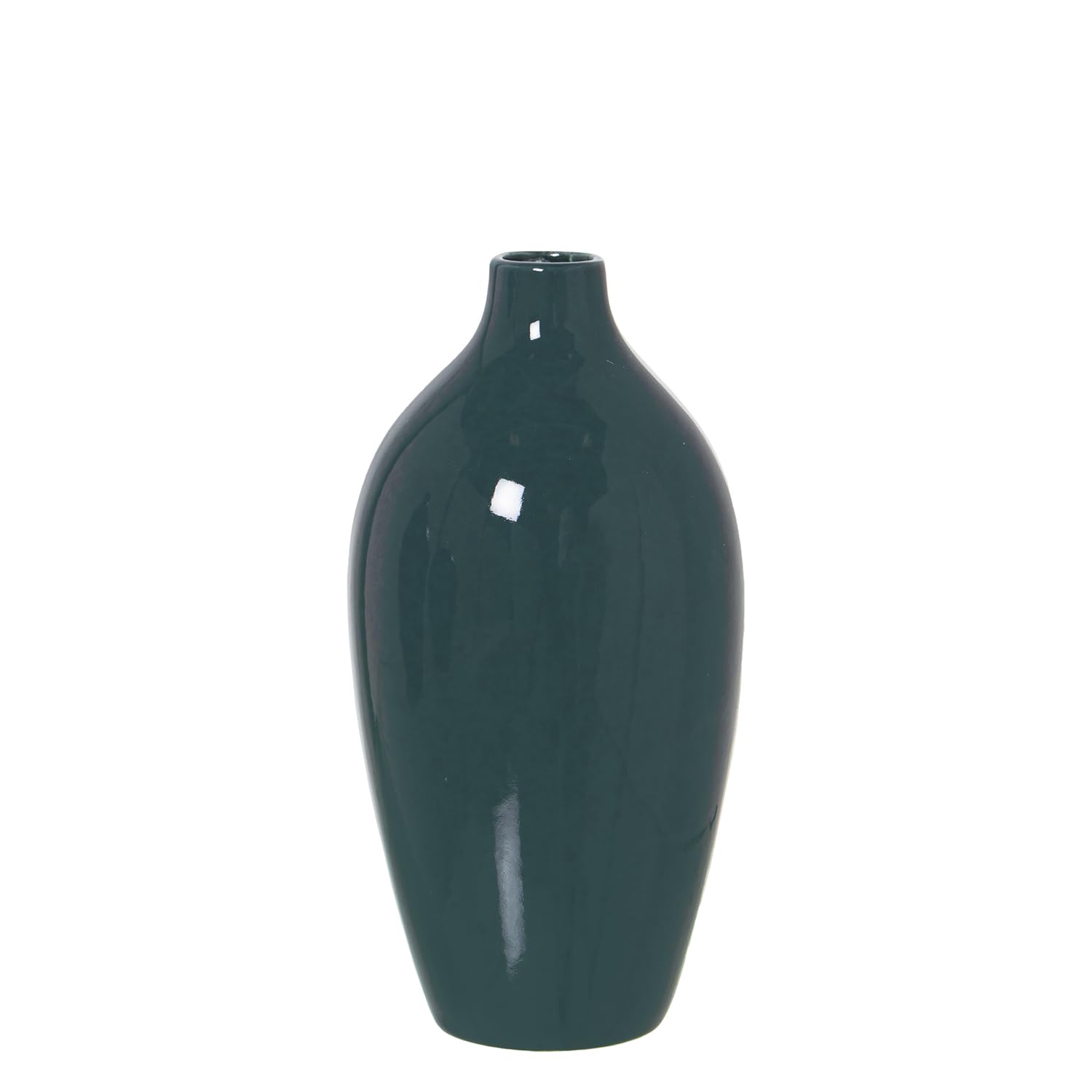 Vase en céramique vert foncé 10x20cm : stable pour bouquets lourds