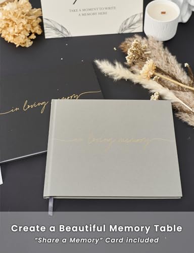 Image of Funeral Guest Book for Memorial Service, in Loving Memory 9x7.5 | 320 Entries, Table Sign Card Included, Gold Stamping, Twill-Textured Paper Cover, Celebration of Life Keepsake, Gray
