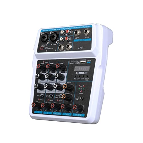 LERORA Attrezzatura per DJ per Feste Canale della Serie 4/6 DJ Mixer Multifunzionale Mixer Audio Mixer di Registrazione for Computer(U4white)