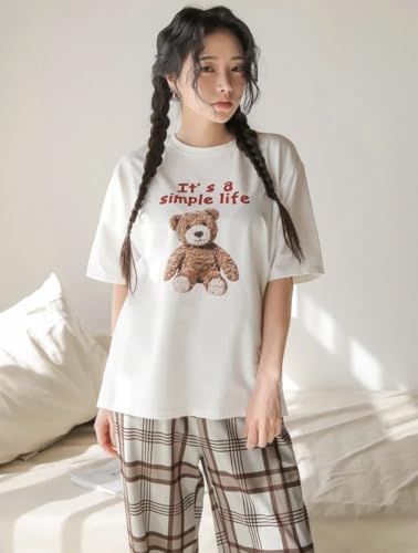 Image of KSHS Printed Round Neck Short Sleeve Nightsuit Set | Pajama Set | Casual Night Dress for Women