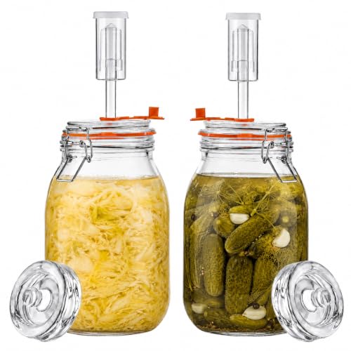 SwiftSlot Fermentierglas 1 8 L Quadratisches Glas-Fermentierset mit Gewicht für Sauerkraut Hot Sauce Met Cider & mehr 2er-Pack