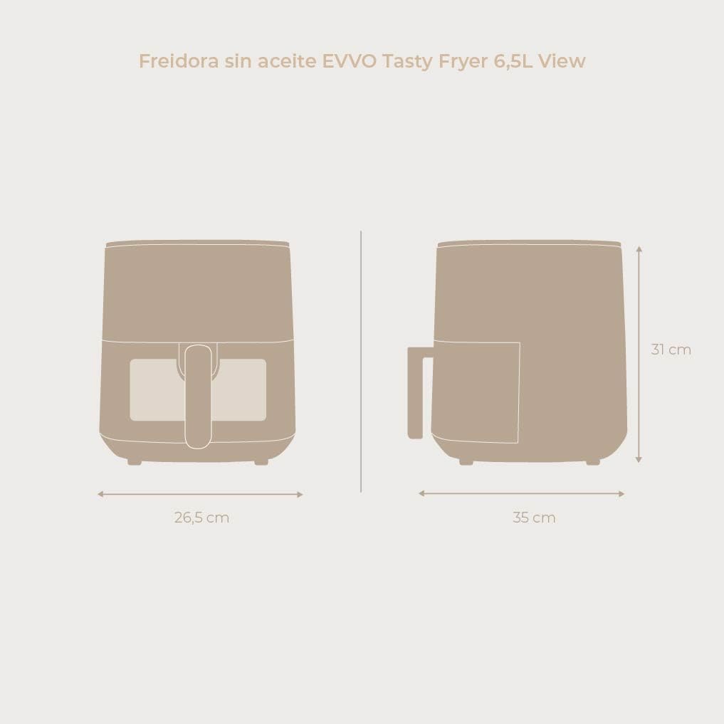 EVVO Tasty Fryer 6,5L Blanco - Freidora sin Aceite 1700W, Air Fryer 6,5 Litros, Tecnología Dual Cyclone, Panel Táctil Digital, Hasta 200ºC, Temporizador, Apagado Automático, Antiadherente