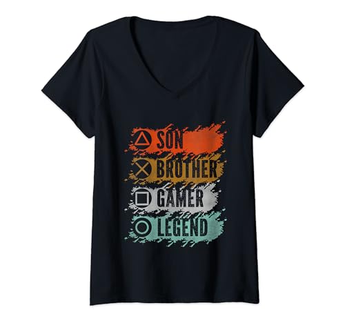 Mujer Hijo Hermano Gaming Leyenda Videojuegos Jugador Gran Hermano Camiseta Cuello V