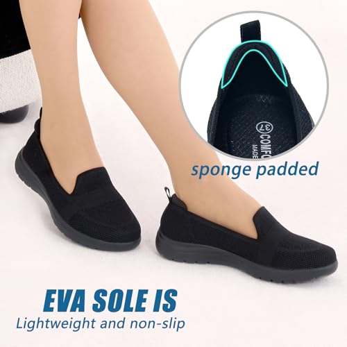 Image of Buyrew Loafers for Women - Comfortable Mesh Knit Slip On Walking Shoes with Arch Support - Dressy Business Casual Work Flats for Standing All Day - Lightweight Breathable Penny Loafers
