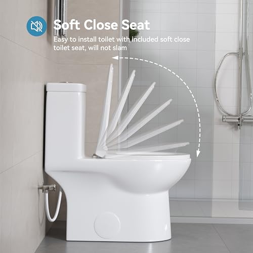 HOROW HR-LT137W Elongated One Piece Toilet with Soft Close Seat, Powerful & Quiet Dual Flush 1.1/1.6 GPF, 12 Rough-In, 27.1x 14.6x 29.3 inches, White - Thumbnail 6