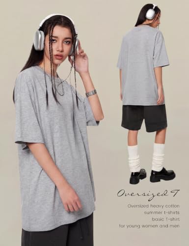 Image of Ogfao Mens Oversized T-Shirts Heavyweight Unisex Cotton T Shirts Baggy Loose Fit Basic Tees Plain Tshirts