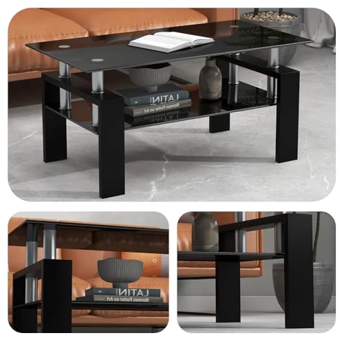 Jujwooo�K���X�e�[�u�� �R�[�q�[�e�[�u�� ��88cm �����K���X�V�� ���[�t�� ��i���[ ������� ���r���O�p�e�[�u�� �I�t�� ��l��炵�ɍœK ��e�ʎ��[ �Z���^�[ �ؐ��r (�u���b�N)