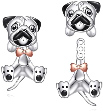 arete de plata de ley con diseño de perro de pug, bonitos regalos...