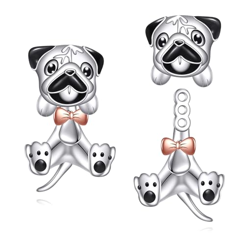 arete de plata de ley con diseño de perro de pug, bonitos regalos...