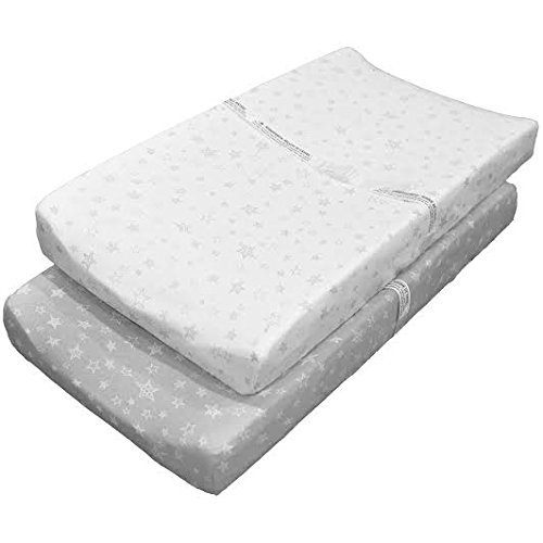 SUPER SOFT Changing Pad Covers, Cradle Bassinet Sheets, 2 Pack - Made of Premium Bamboo Cotton Jersey, White/Grey Star, Unisex Design, by Cobei Homegoods