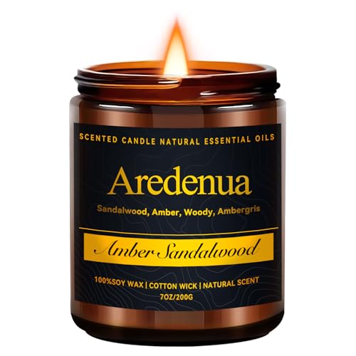 Amber Sandalwood Candle, Scented Candles for Home, Masculine Candle, Aromatherapy Gifts - 7oz Soy Candles for Home Scented, 50 Hours Burn Time, Perfec