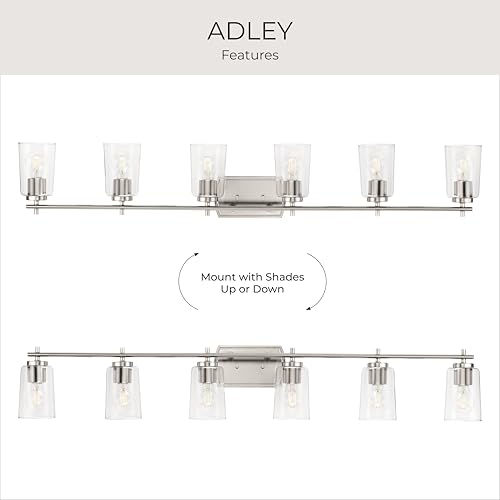 Progress Lighting Adley Collection 6-Light Clear Glass New Traditional Bath Vanity Light, Brushed Nickel, 48-1/2 in. by Progress Lighting - Image 5