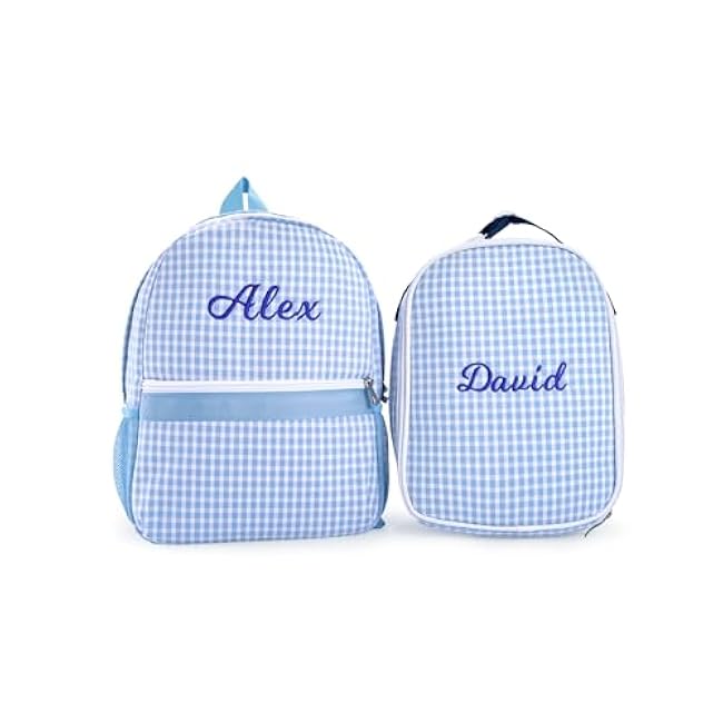MT WORLD Daycare Backpacks with Lunch Boxes Set,Personalized Checkered Backpacks and Lunchboxes,Travel Daypack with Lunch Bag,Purple Checkered Daypack Lunchbags Set
