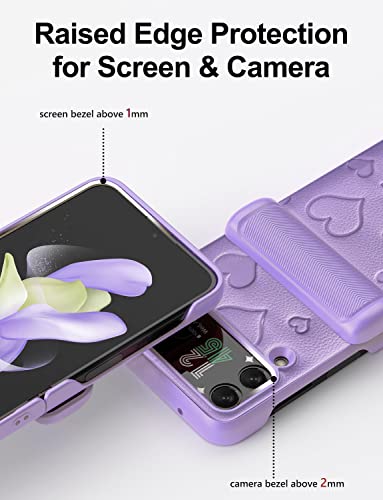 Viaotaily For Samsung Galaxy Z Flip 4 Case With Magnetic Hinge Protection & Camera Protector, Pu Leather Anti-Drop Cute Lovely Design Protective Phone Cover Case For Galaxy Z Flip 4 2022, Purple #TOP4