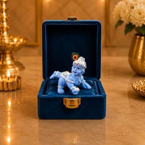 Image of Gold Art India 999 Silver Plated Blue Laddu Gopal Idol | Premium Velvet Gift Box | Bal Krishna Murti for Home Temple & Office | 2.5 Inch