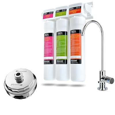 Brondell H2O+ Coral UC300 3-Stage Water Filtration System & VivaSpring Compact Shower Filter Bundle