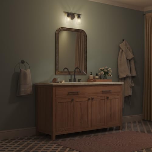 Image of Kichler Stamos 13.25 inch 2-Light Soft Modern Vanity Light with Clear Glass in Olde Bronze, (8.25 inch H x 13.25 inch W), 55120OZCLR