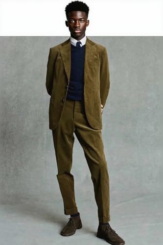 VENNYNG Men's Autumn Corduroy Suit 2 Piece 2025 Cord Blazer Pants Set Slim Fit Wedding Business Casual Attire4