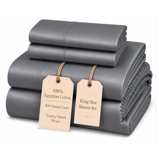 CHATEAU HOME COLLECTION 100% Egyptian Cotton Sheets King Size, 800 Thread Count Charcoal 4 Piece Sheet Set, Solid Sateen Weave, 16" Deep Pocket (Fits Upto 18" Mattress) Long Staple Cotton Bedsheet Set