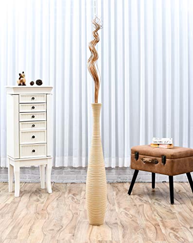 Image of Leewadee Tall Vase Filler, Wavy Palm Leaves - 2 Bunches of Colored Curly Twigs for Floor Vases, Dried Arrangements for for Vintage Or Modern House Decor, 39 inches, Ecru
