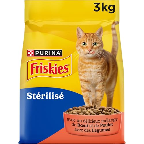 FRISKIES | Chat | Croquettes complètes pour Chats Adultes stérilisés | Au Boeuf, Au Poulet et aux Légumes | Aliment Complet pour Les Chats stérilisés |...
