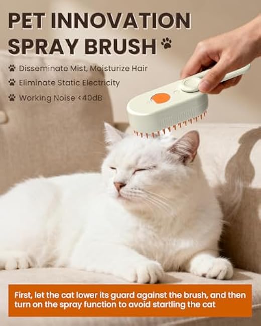 Cat Steam Brush for Shedding, Pet Steam Brush for Cats and Dog, 4 in 1 Rechargeable Cat Hair Brush, Spray Anti-Static, Massage, Cleaning, Shedding & Combing All In One, for Long & Short Haired Pets!-GCnoFkx6