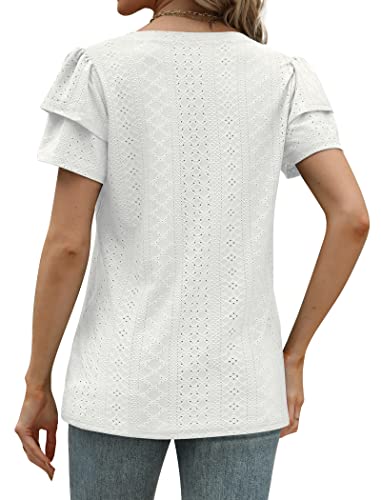 White Shirts For Women V Neck Flowy Summer Tops And Blouses Eyelet 2Xl #TOP3
