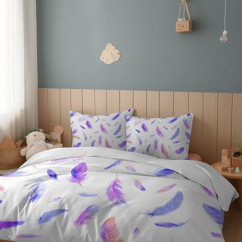 Juego de funda nórdica gris de 3 piezas para cama doble de 200 x 200 cm, plumas, hiperrealismo, ropa de cama de microfibra con cremalleras y 2 fundas de almohada, ropa de cama no necesita planchado