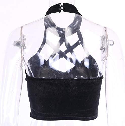 Vista 6 de Camisetas cortas góticas oscuras y sensuales Harajuku Mall Goth Trim Emo Crop Tops de Y2k Cross Crop Tops