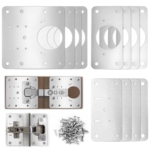 QWORK® 12 Piezas placas reparación bisagras, placa de reparación de acero inoxidable con tornillos, para reparación de puertas y muebles