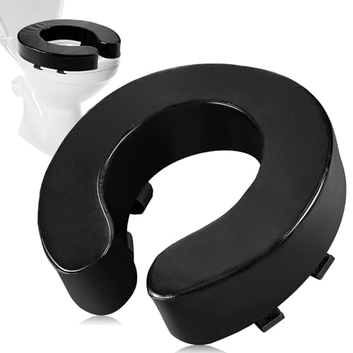 Beeveer Toilet Seat Cushion Foam Toilet Seat with Leather Seat Cover Soft Padded Toilet Seat with Hook Loop Bathroom Attachment Cushioned Pad Support for Handicap Adults Tailbone Pain(Black, 4 Inch)