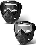 Frienda 2 Pieces Motorcycle Goggles Helmet Riding Goggles Glasses With Face Cover(Gray, Transparent)