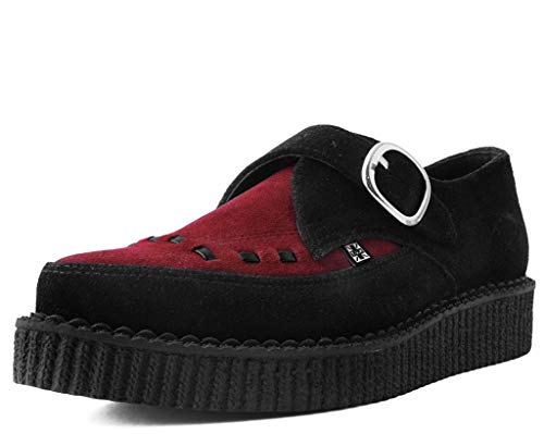 T.U.K. Shoes A9592 Unisex-Adult Creepers, Black & Burgundy Suede Pointed Buckle Creeper - US: Mens 9 / Women 11 / Black/Red/Suede