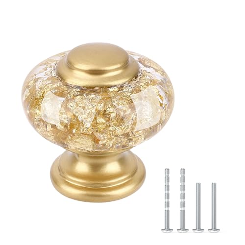 Chicwing 12 Pack Gold Dresser Knobs 1-3/8 Inch(36mm) Decorative Crystal Cabinet Drawer Knobs Vintage Round Gold Knobs and Pulls with Two Different Sizes Screws for Easy Installation