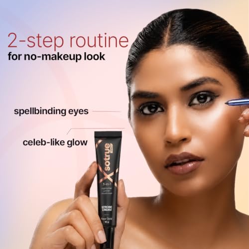 Image of Sotrue Dark Spell Kohl Kajal + Rose Gold Radiance Multipurpose Strobe Cream Combo | 24H Smudgeproof Kajal, Instant Glow | Waterproof Eye Makeup & Hydrating Primer, Highlighter Duo (18g, Rose Gold)