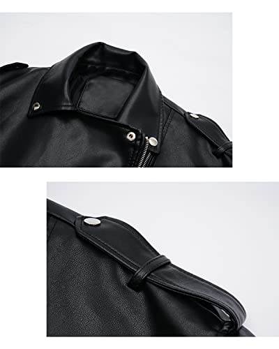LY VAREY LIN Women Faux Leather Jacket Lapel Collar Motorcycle Zip Up Long Sleeve Motor Biker Short Coat Jacket3