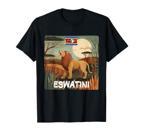 Costume de Savane Eswatini avec Lion et Drapeau T-Shirt