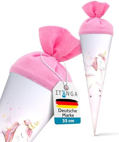 9. Bild von itenga Geschwister Schultüte 35cm mit Filzverschluss kleine Tüte Geschenkverpackung Einschulung Schulanfang (Motiv Einhorn)
