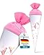 itenga Geschwister Schultüte 35cm mit Filzverschluss kleine Tüte Geschenkverpackung Einschulung Schulanfang (Motiv Einhorn)