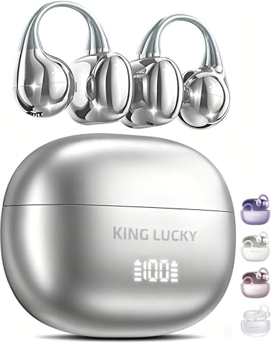 King Lucky Next-Gen Clip-On-Ohrhörer, offenes Ohr, kabellos, Bluetooth 6.0, Kopfhörer mit Mikrofon, 50 Stunden Wiedergabezeit, ENC, IPX5 wasserdicht, Sport-Ohrhörer, bequem für kle
