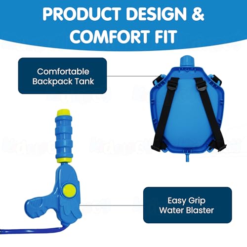 Image of Holi Pichkari High Pressure Water Gun with Backpack Tank | Leak-Proof Back Holding Water Blaster for Kids | Large Capacity Tank | Holi & Summer Outdoor Toy for Boys & Girls (Blue)