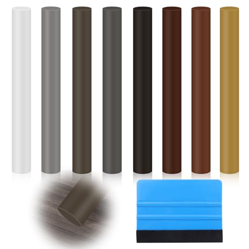 Juego de reparación de laminado de 8 unidades, bolígrafo de reparación de madera con rascador azul, juego de reparación de cera dura no tóxico, reparación rápida, lápiz corrector de madera