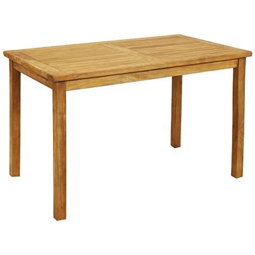 Sunnydaze Solid Teak Outdoor Dining Table - Light Brown Wood Stain Finish - Rectangular - 47 Inches Long - Patio, Deck, Lawn, Garden, Terrace or Backyard Sunnydaze Solid Teak Outdoor Dining Table - Light Brown Wood Stain Finish - Rectangular - 47 Inches Long - Patio, Deck, Lawn, Garden, Terrace or Backyard
