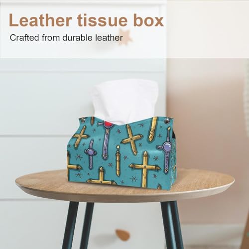 Boîte à mouchoirs Croix de Pâques en cuir pour maison et commode - 3