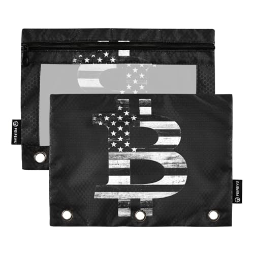 Fundas minimalistas con cremallera para carteles y banderas de Bitcoin con ventana transparente, organizador de gran capacidad, estuche de 3 anillos para suministros de oficina, multicolor, 2 unidades
